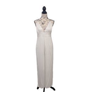 Shinestar White with Black Polka Dots Halter Jumpsuit